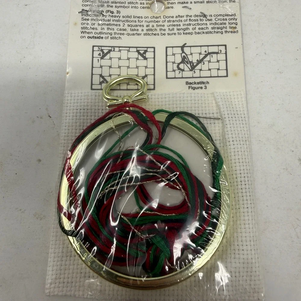 New Berlin Co Counted Cross Stitch Christmas Ornament Kit Poinsettia Vintage DIY